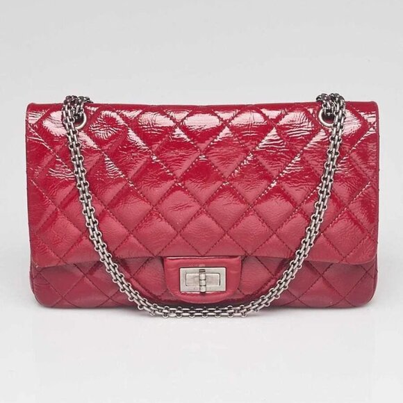 Chanel Dark Pink 2.55 Reissue Quilted Patent Leather 227 Jumbo Flap Bag - Picture 1 of 12